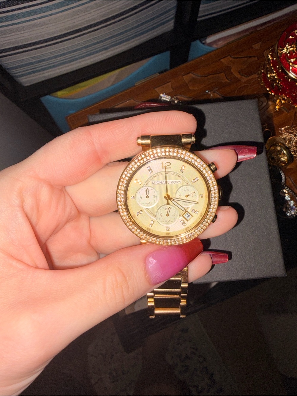 Michael Kors Gold-Tone Crystal Bezel Women's Chronograph Watch
